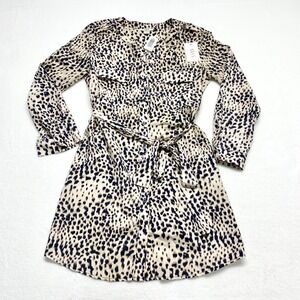 Bar III Leopard Print Button Down Shirt Dress Womens Size S Tan Black Polyester